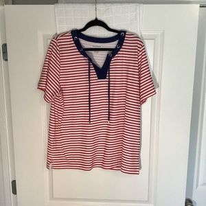 Bon Worth Ladies Pull Over V-Neck Top Red/ White/ Blue Size M